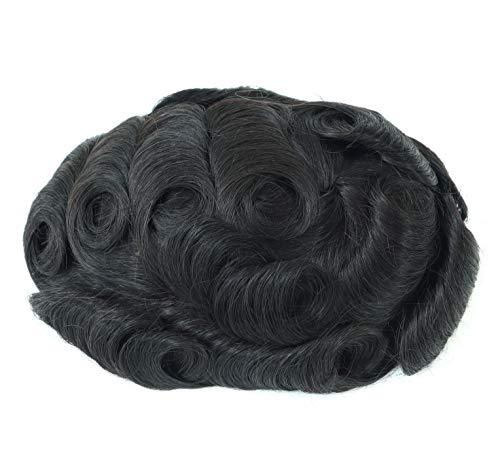 Hair Nature Mens Toupee Real Human Black Hair Replacement System Hair Cutting System for Men Thin Skin Real Gents Hair Fine Mono Toupee Hairpieces 7x9