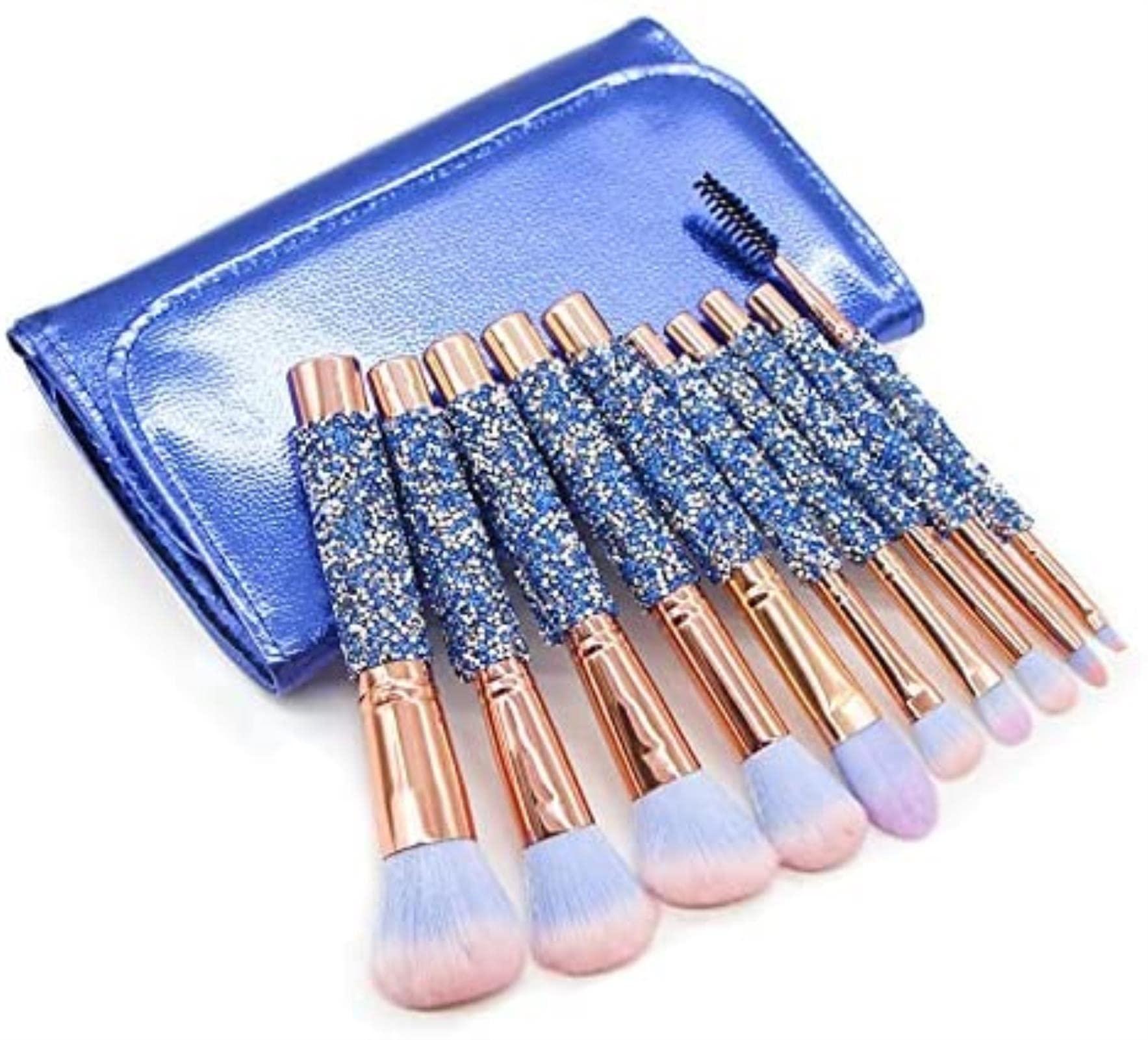 WODMB 10pcs Diamond Makeup Brushes Set Glitter Shiny Crystal Brush with PU Bag Foundation Blush Kit (Color : B)