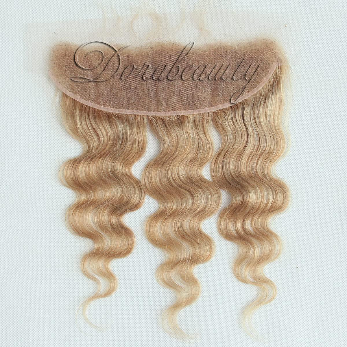 Dorabeauty DoraBeauty #27 Honey Blonde Lace Frontal 100% Unprecessed Brazilian Virgan Human Hair Body Wave 13×4 inches Frontal Ear to Ear Free Part Pre Plucked Natural Hairline with Baby Hair 12 inches