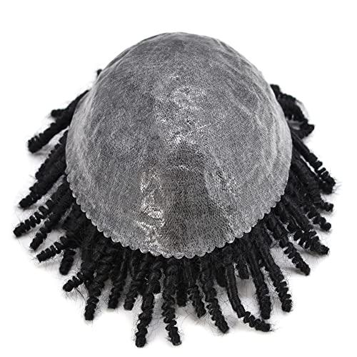 SINGA HAIR Afro Braids Toupee For Black Men Crochet Braids African American Men Hair Replacement System Dreadlock Human Hair Toupee Afro Hair Unit Locs Braided For Black Men (10\'\' Hair, 1 Jet Black)