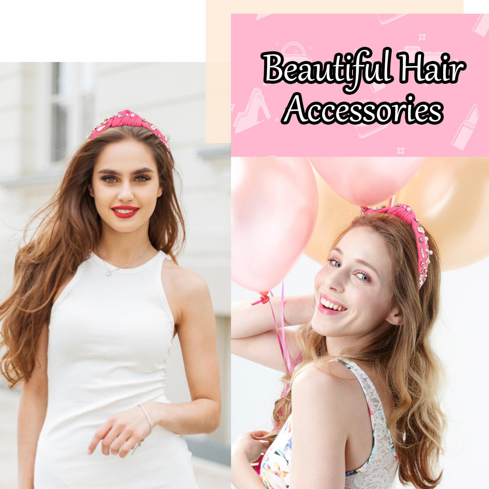 Casoty Casoty Hot Pink Knotted Headband for Women, Top Knot Headbands, Headband for Women, Head Bands for Women's Hair, Hair Accessories for Daily Wear