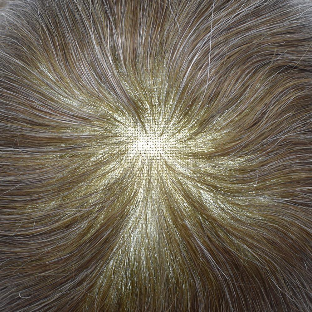 RESHE Mens Toupee Hair System European Human Hair Piece Full Swiss Lace Men Hair System Toupee For Men Hair Replacement System Natural Hairline 8x10 120%Medium light density #720 #7 VERY LIGHT BROWN+20%GREY