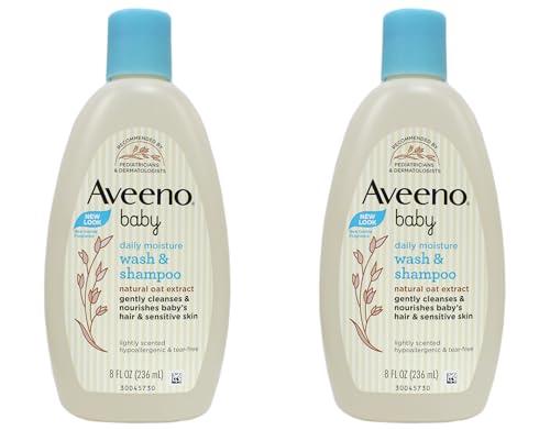 Johnson & Johnson Aveeno Baby Daily Moisture Wash & Shampoo - Natural Oat Extract, Lightly Scented, Hypoallergenic & Tear-Free - 8 fl oz (Pack of 2)
