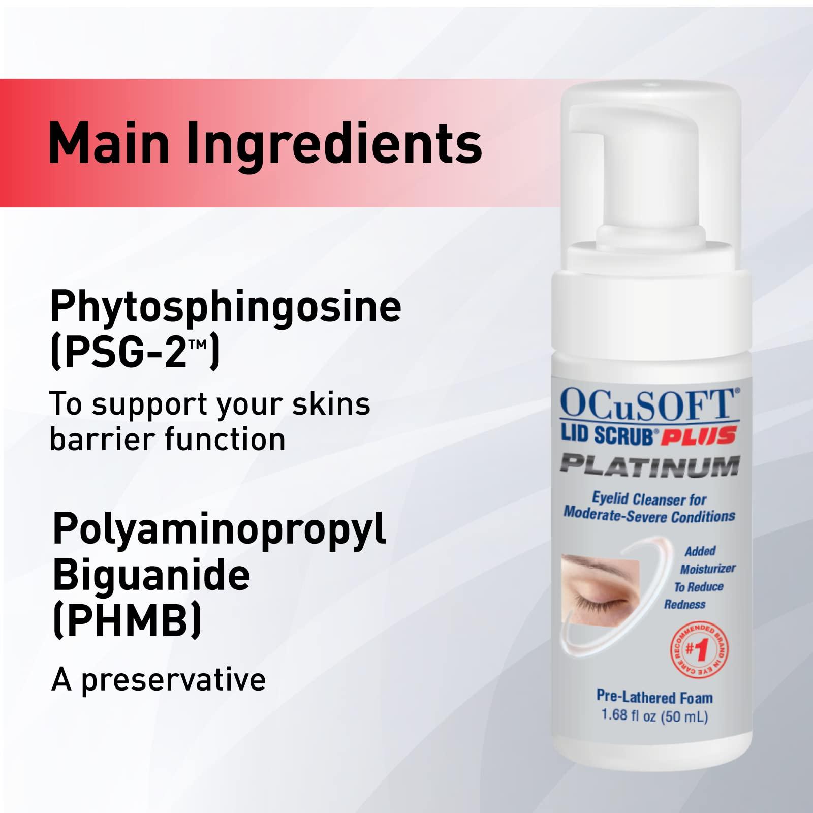 OCuSOFT OCuSOFT Lid Scrub PLUS Platinum Extra Strength Foaming Eyelid Cleanser - Leave-On Eyelid & Eyelash Cleanser with Phytosphingosine to Remove Oil, Dirt & Makeup -1.68 fl oz