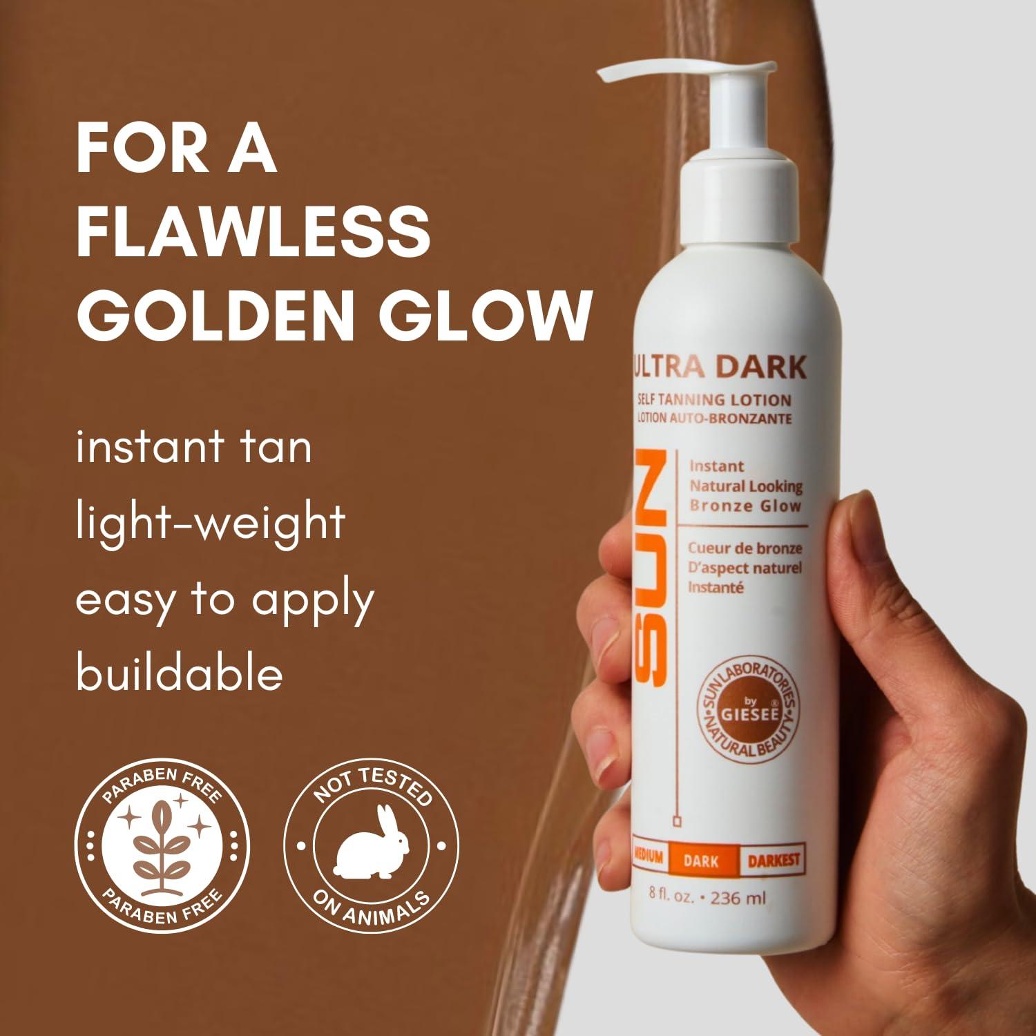 Sun Laboratories by Giesee Sun Laboratories By Giesee Ultra Dark Sunless Tanning Lotion 8 oz - Premium Tanning Lotion for Instant Glow, Organic Self Tanner, Perfect for Body, Face, and Leg Bronzing