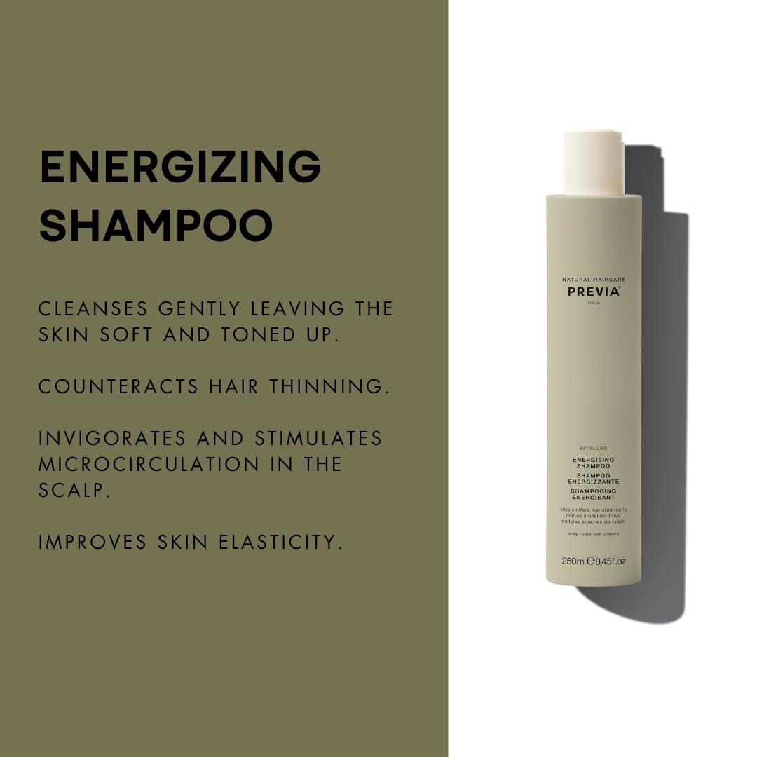 PREVIA PREVIA Energising Shampoo for Thinning Hair Loss Treatment Vegan Formula with Natural Stem Cells Sulfate and Paraben Free for Thicker Fuller Hair Strengthens Roots and Promotes Hair Growth 8.45 oz