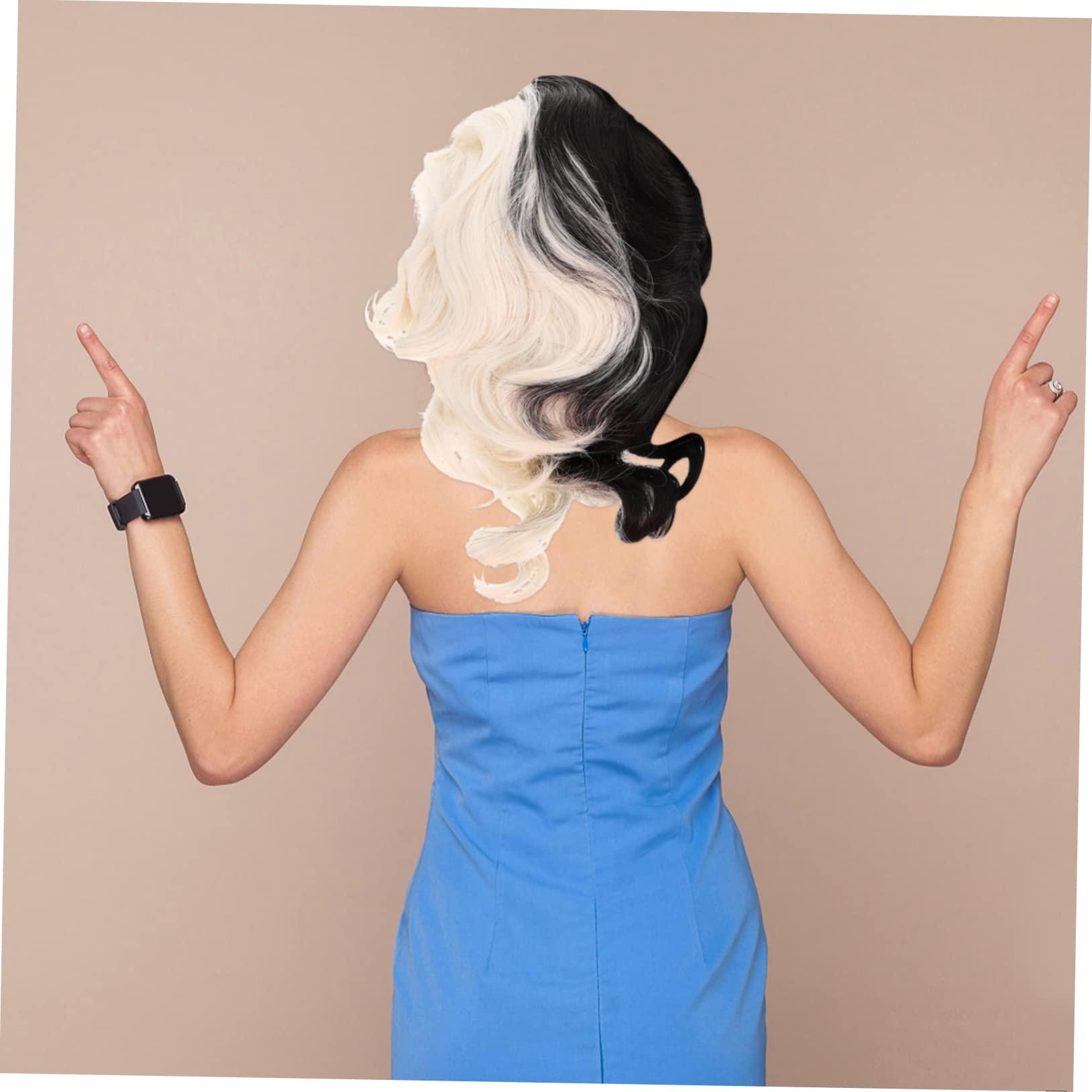 Gogogmee Gogogmee Black and White Wig Curly Wigs with Bangs Long Curly Wig Bangs Wig Long Wavy Hair Wig Exaggerated Wig Role Play Wig Black Frontal Wig Synthetic Hair Wigs High Temperature Wire