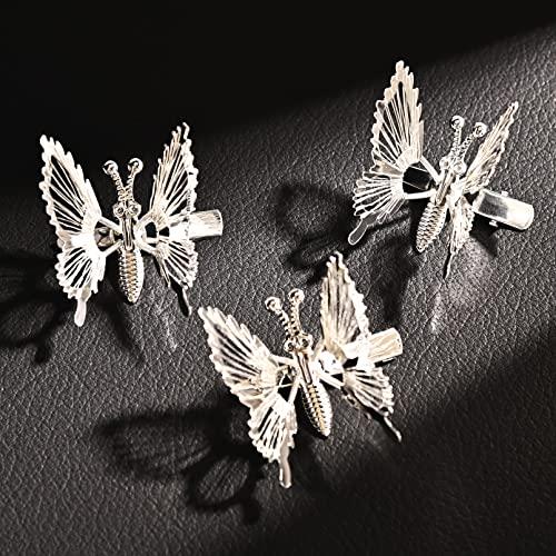 DEEKA DEEKA 12 PCS 3D Moving Butterfly Hair Clips Metal Silver Moving Wings Butterfly Hair Accessories 90s Hair Clips Barrette for Women and Girls -Silver