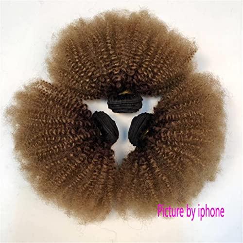GREEMEO Kinky Curly Human Hair Weave 2 Bundles 12 14 Inch Short Curly Weave Black and Brown and Blonde Ombre 3 Tone Colored Hair Extensions Double Machine Wefted Weaving