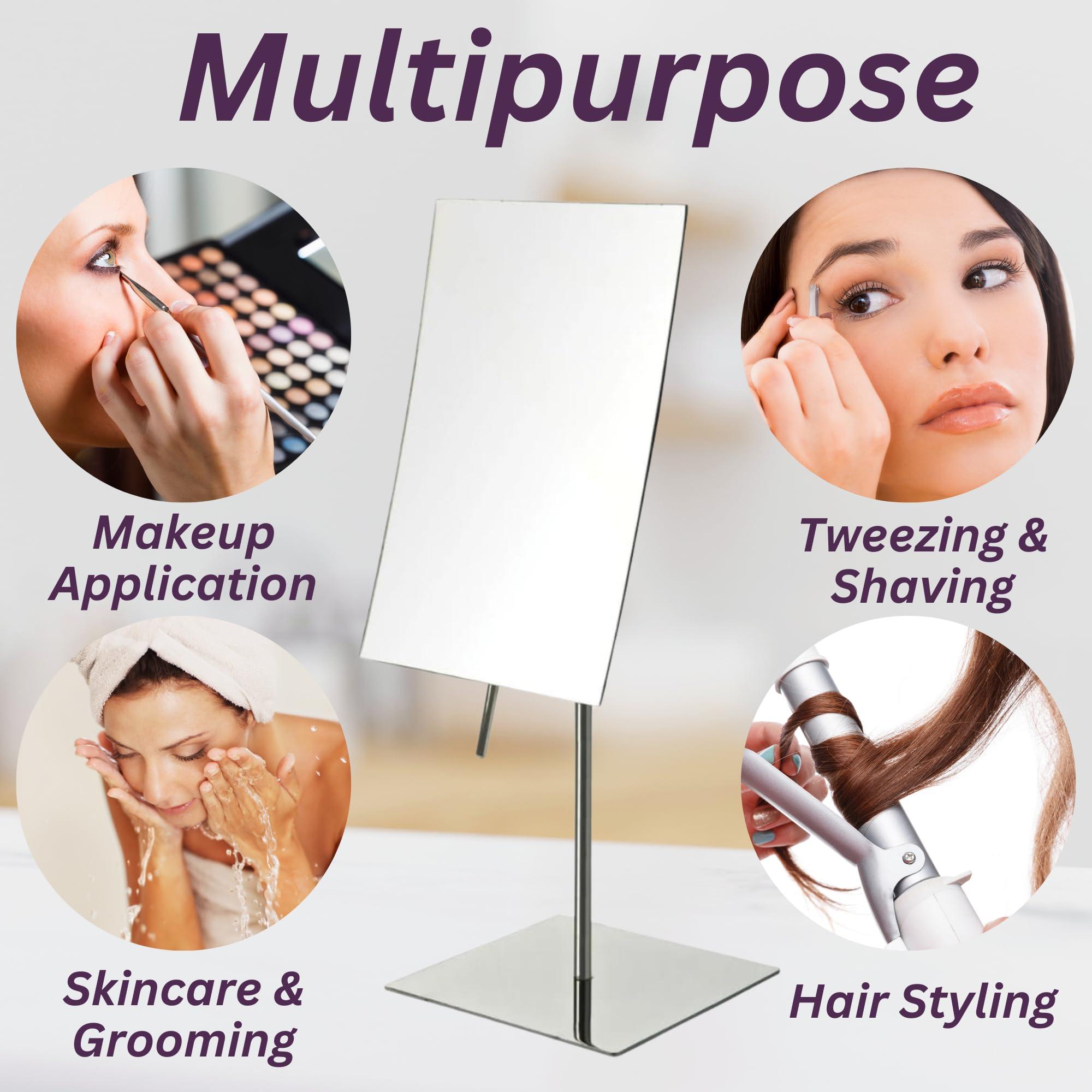 Jerdon JERDON Rectangular Tabletop Makeup Mirror - 3X Magnification with Polished Stainless Steel Finish - 5-inch by 8-inch Vanity Mirror  Pivot Adjustment - Model JP358C