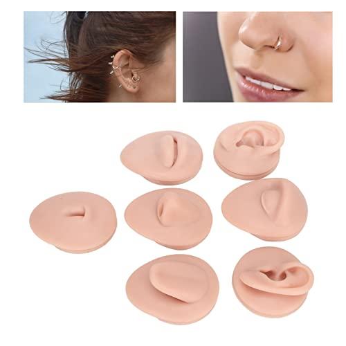 Dioche Soft Silicone Flexible Model Body Part Displays Set, Body Piercing Practice Model Simulation Ear Eye Nose Mouth Tongue and Belly Button Model for Novice Piercer (Medium Fleshcolor)