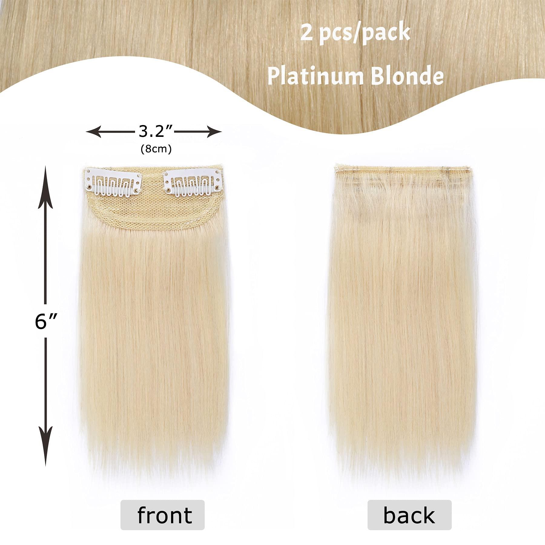 S-noilite S-noilite Short Hair Extensions Clip in Human Hair 2PCS 2 Clips Short Clip in Hairpieces Remy Hair For Women with Short Hair Adding Hair Volume 20g 6Inch-Platinum Blonde