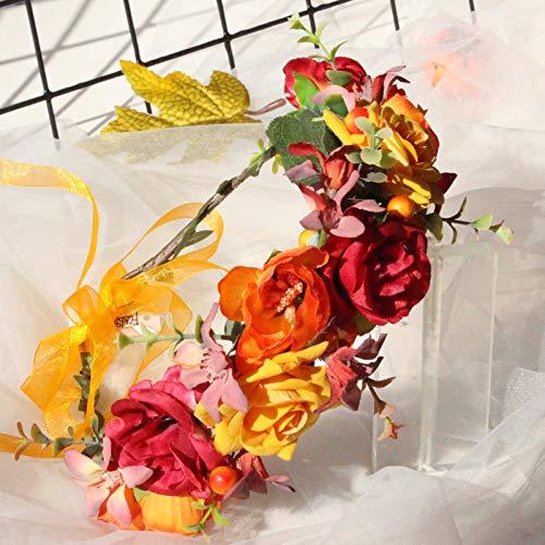 June Bloomy June Bloomy Women Rose Flower Crown Eucalyptus Leave Headband Baby Shower Floral Headpiece Greenery Garland Hair Wreath Photo Shoot (Orange Burgundy Yellow)