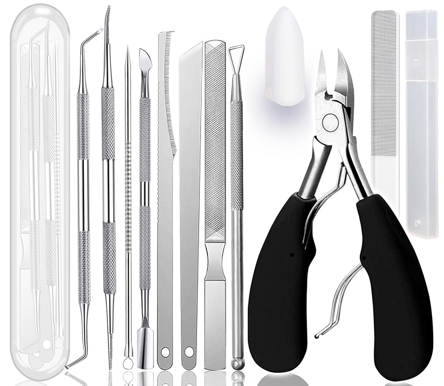 Geounzay Ingrown Toenail Pedicure Tool Kit, Nail File and Nail Lifter Pusher Double-Sided Nail Manicure Kit Stainless Steel Nail Care Treatment for Nail Correction Polish Pain Relief (11 Piece Set)