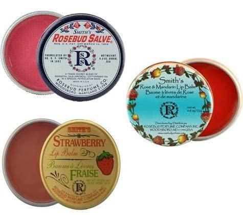 Rosebud Perfume Co. Rosebud Perfume Co. Tin 3 Pack: Smith's Rosebud Salve + Smith's Strawberry Lip Balm + Smith's Rose and Mandarin Lip Balm