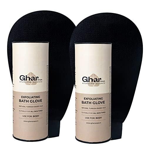 GHAR SOAPS GHAR SOAPS Exfoliating Gloves for Body | Scrub Gloves for Dead Skin (Both Black Glove)