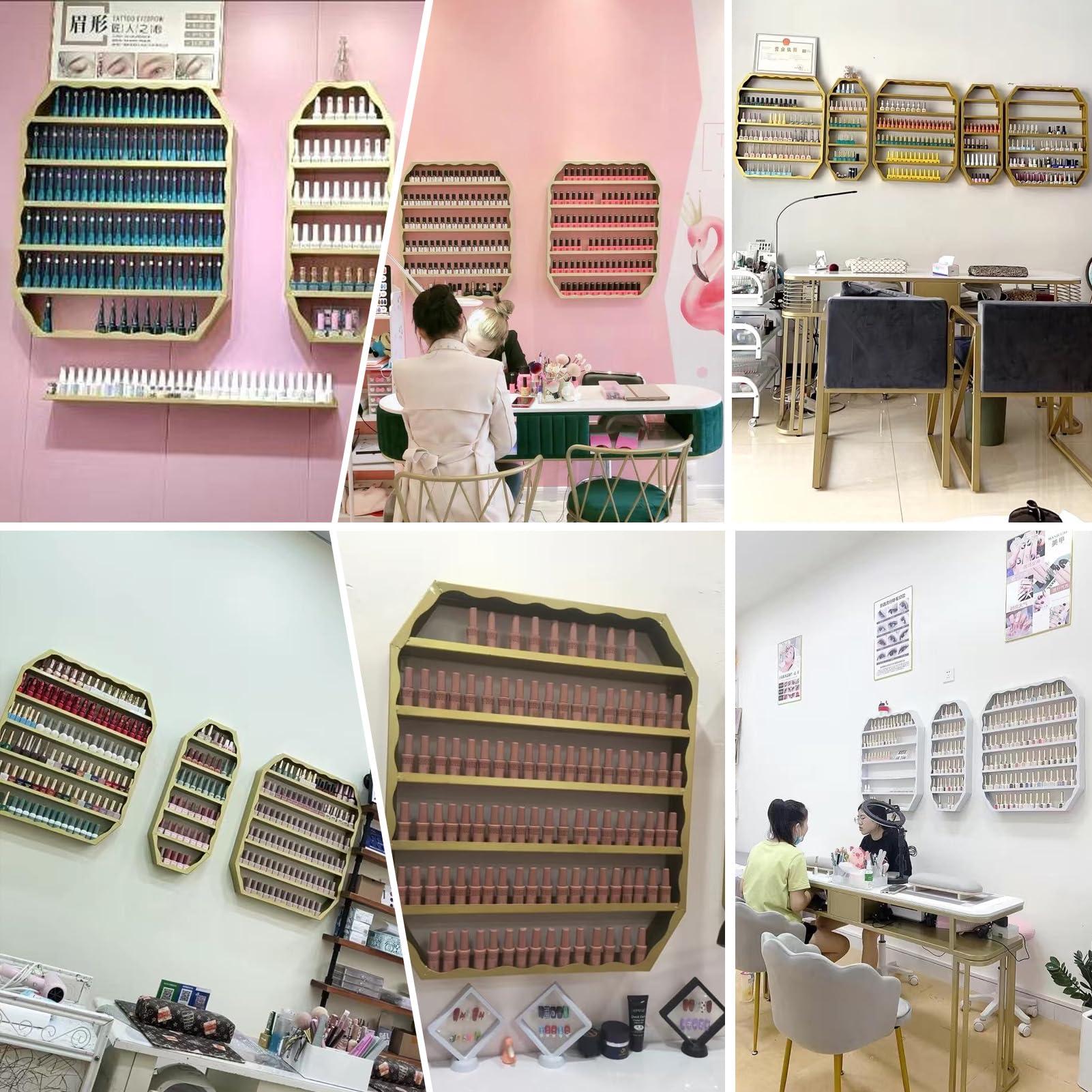 Yesbon Yesbon Wall-Mounted Metal Nail Polish Display Rack, Nail Art Shelf Display Stand, Essential Oil Perfume Combination Shelf, Display Storage Shelves for Salon Shop, Living Room,Black,3 Piece