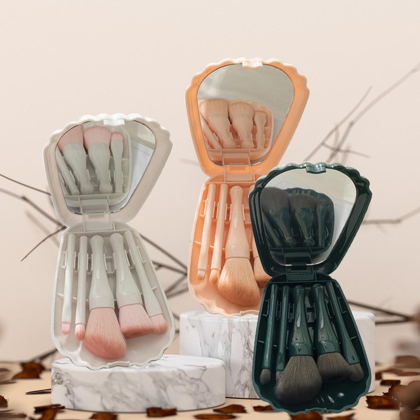 Tomotato Travel Makeup Brushes Set, Shell Portable Mini Cosmetic Brush Kit with Mirror for Foundation Powder Concealer Eyeshadow(White)