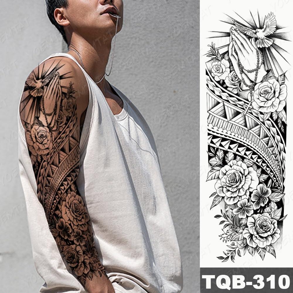 Generic Large Arm Sleeve Tattoo Black Maori Waterproof Temporary Tatoo Sticker Robot Turtle Soldier Men Full Mechanical Tatto