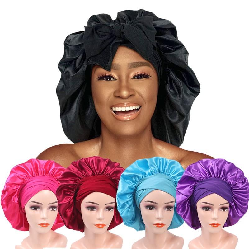 Boyiexin Custom Logo Satin Bonnet Hair Care Bonnet for Sleeping, 20 PCS Silk Bonnet Hair Wrap Cap with Ribbon Tie Band for Women (Dark Pink)