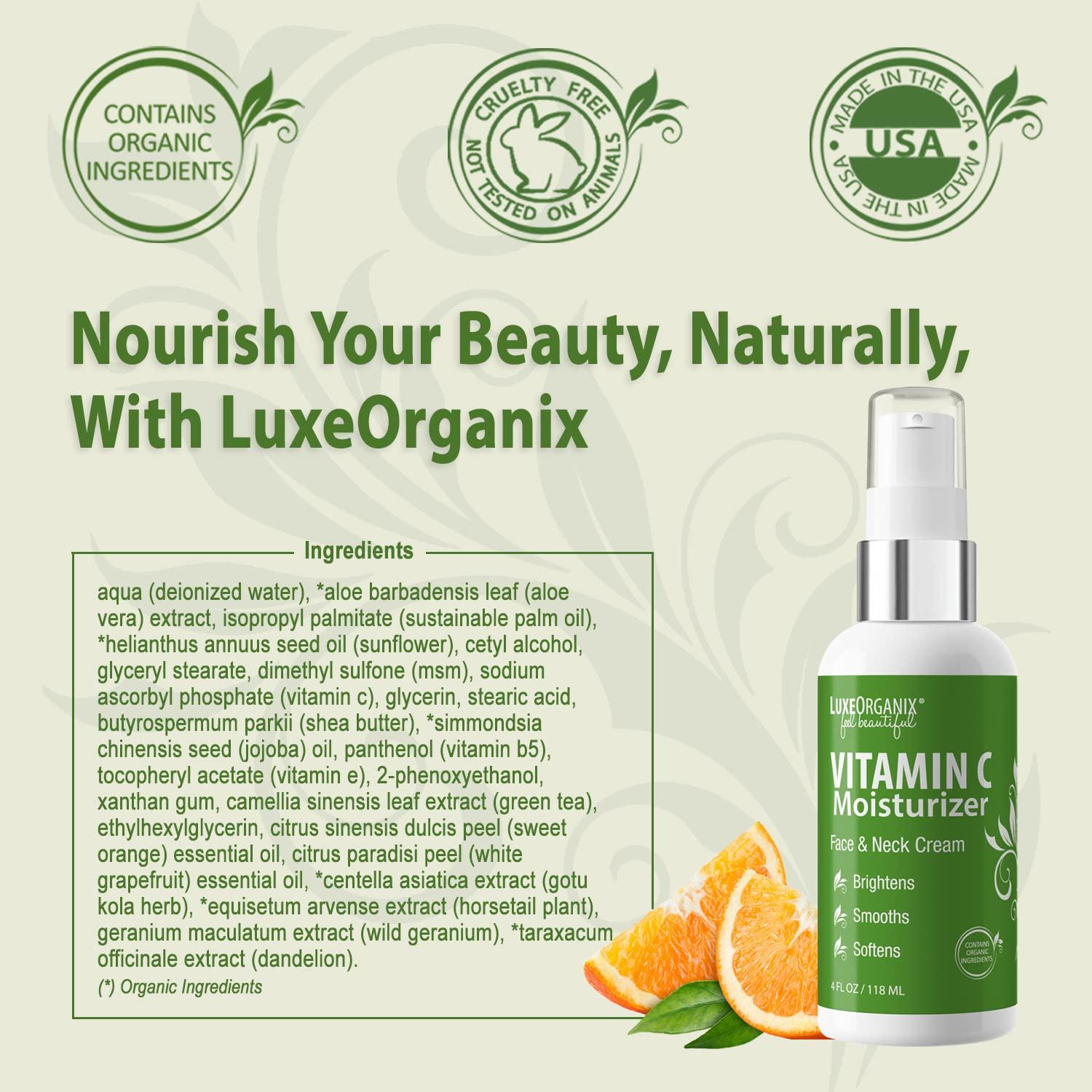 LuxeOrganix LuxeOrganix Organic Vitamin C Face Moisturizer with Anti-Aging, Brightening, and Wrinkle-Smoothing Properties.