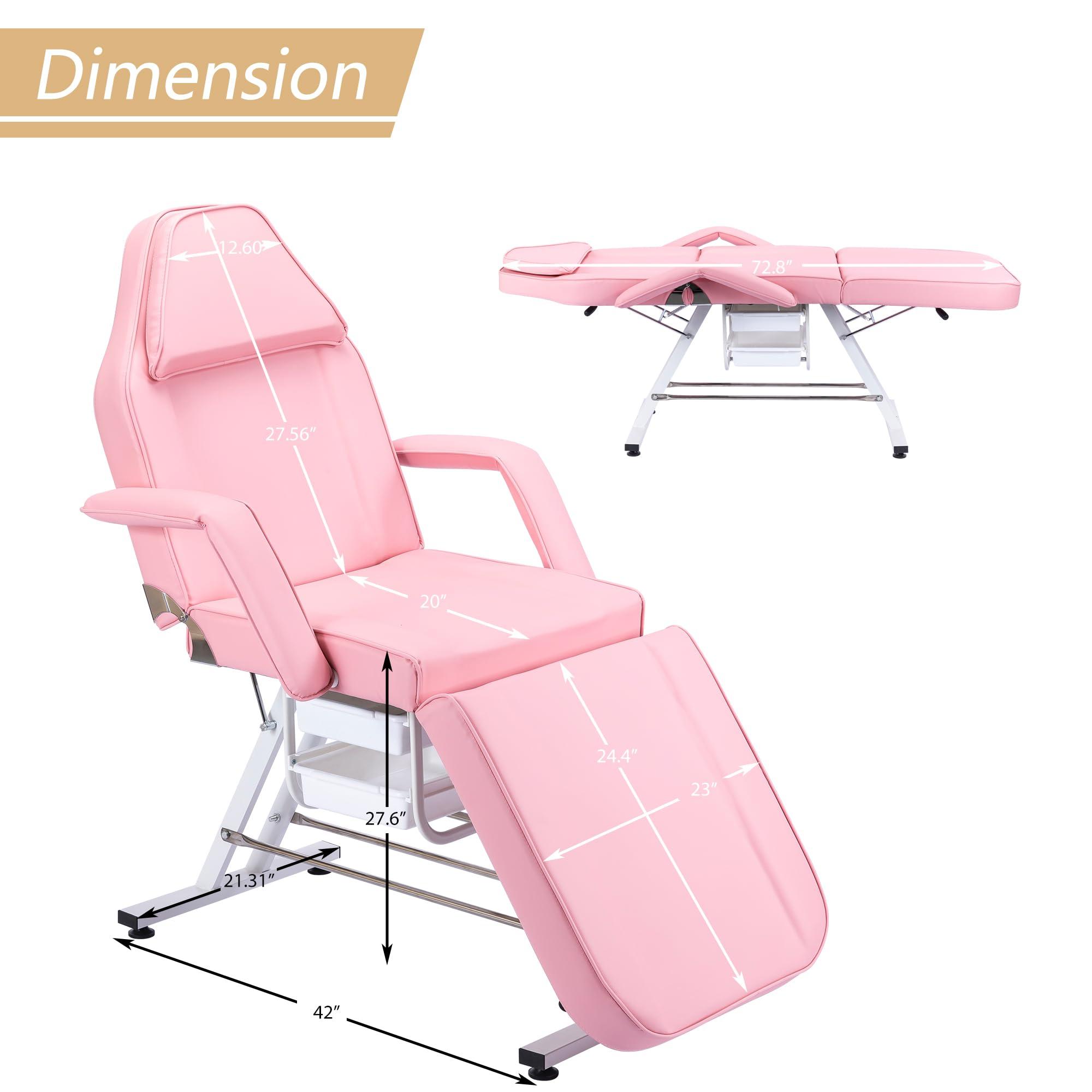 China YHUBHSIS Massage Bed Tattoo Chair with Hydraulic Stool, 3-Section Esthetician Salon Facial Bed, Adjustable Beauty Spa Equipment Barber Chair, Esthetician Lash Bed with Removable Headrest