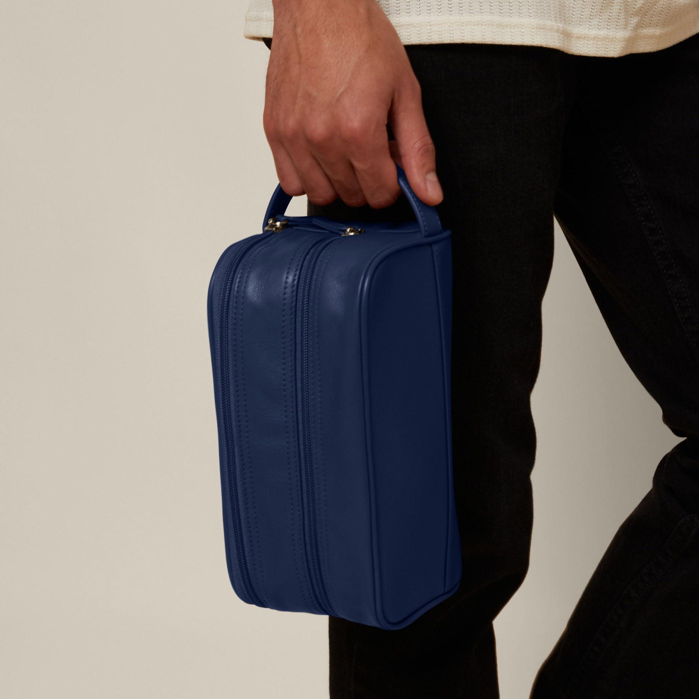 Leatherology Leatherology Navy Blue Small Double Zip Toiletry Bag - Compact design, Dual zipped compartments, Versatile organization