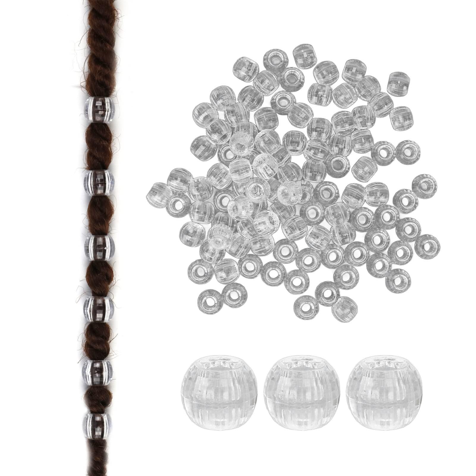 shenruifa Hair Braiding Beads, Beads for Hair, 100pcs Hair Braiding Beads Plastics Large Hole Section 12mm Dreadlocks Hair Braid Beads (Transparent)