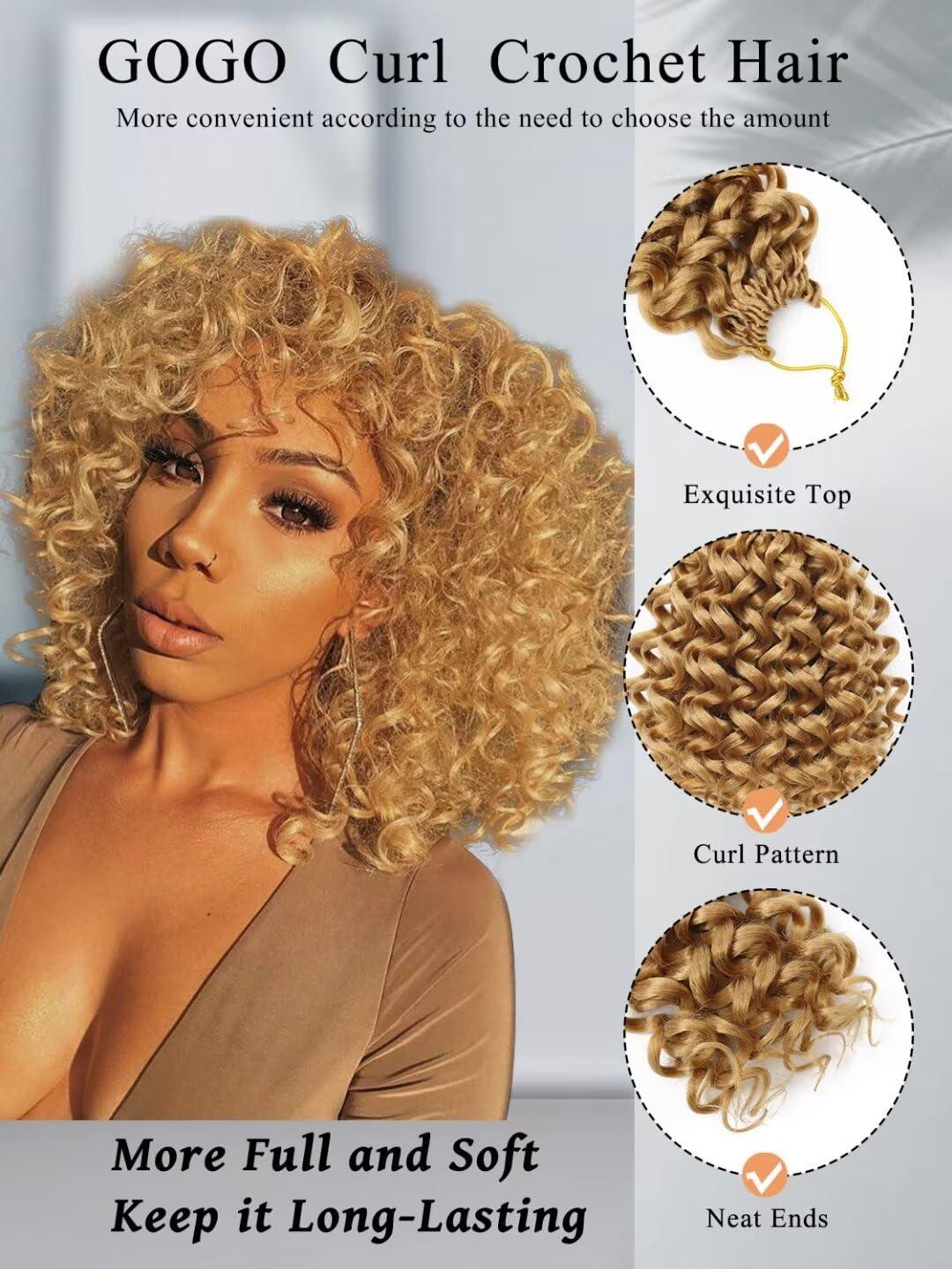GOWIT Gowit Gogo Curl Crochet Hair 10 Inch 6 Packs Short Curly Crochet Hair for Black Women Honey Blonde Deep Ocean Wave Crochet Hair Synthetic Crochet Braids 10\",27#)