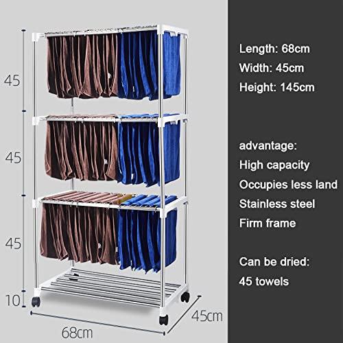 Household Products 3-Layer Stainless Steel Towel Rack, Commercial Floor-Standing Towel Drying Rack Rolling Trolley, Car wash Beauty Salon Barber and Hair Salon Dedicated Floor Drying Rack Multi-bar Rack