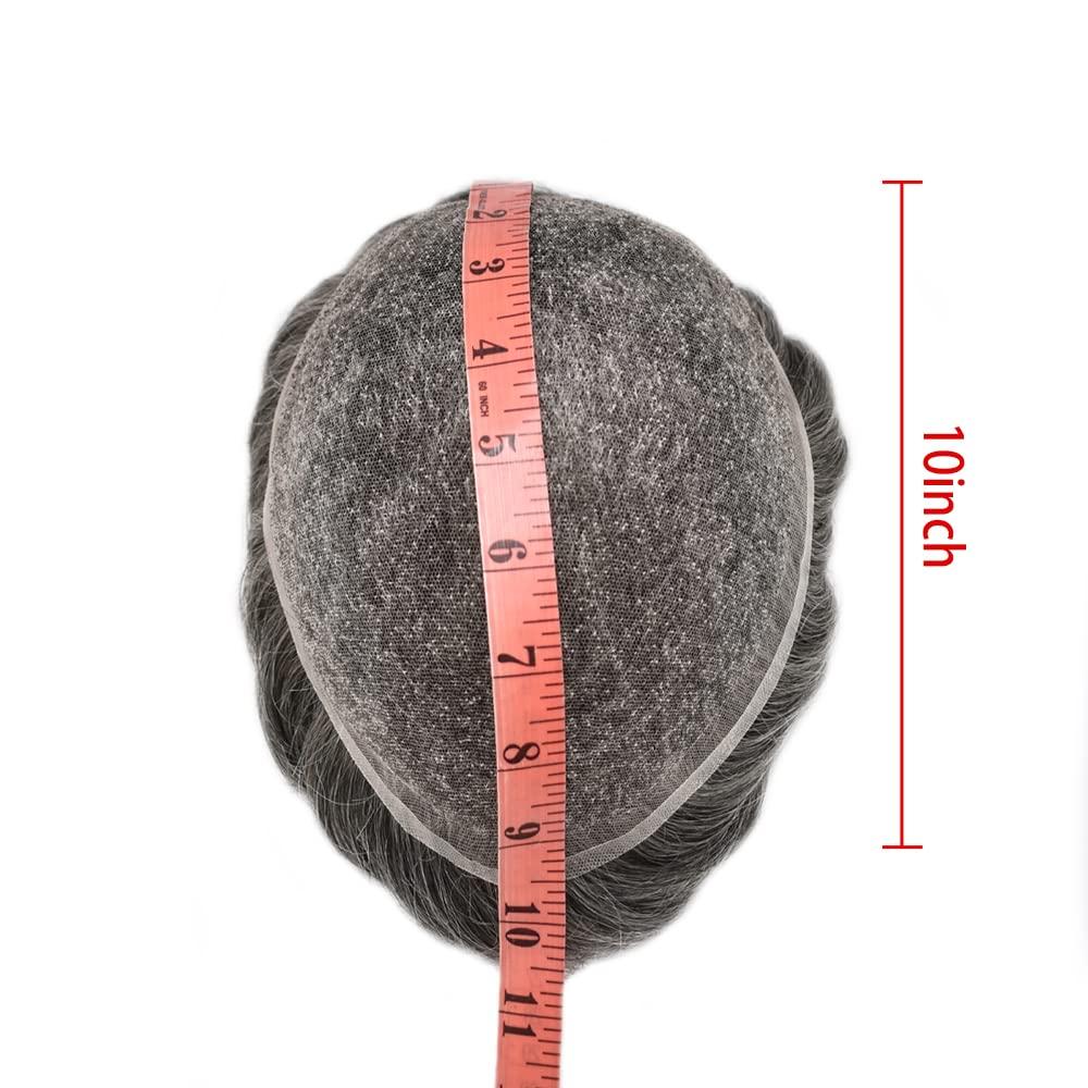 Hair Wonders Toupee For Men Real Human Hair Mens Toupee Hair Replacement System Swiss Lace Hair Piece For Men Hair System6x9\"-100% light to medium density#1B60 1B# OFF BLACK+60% GREY
