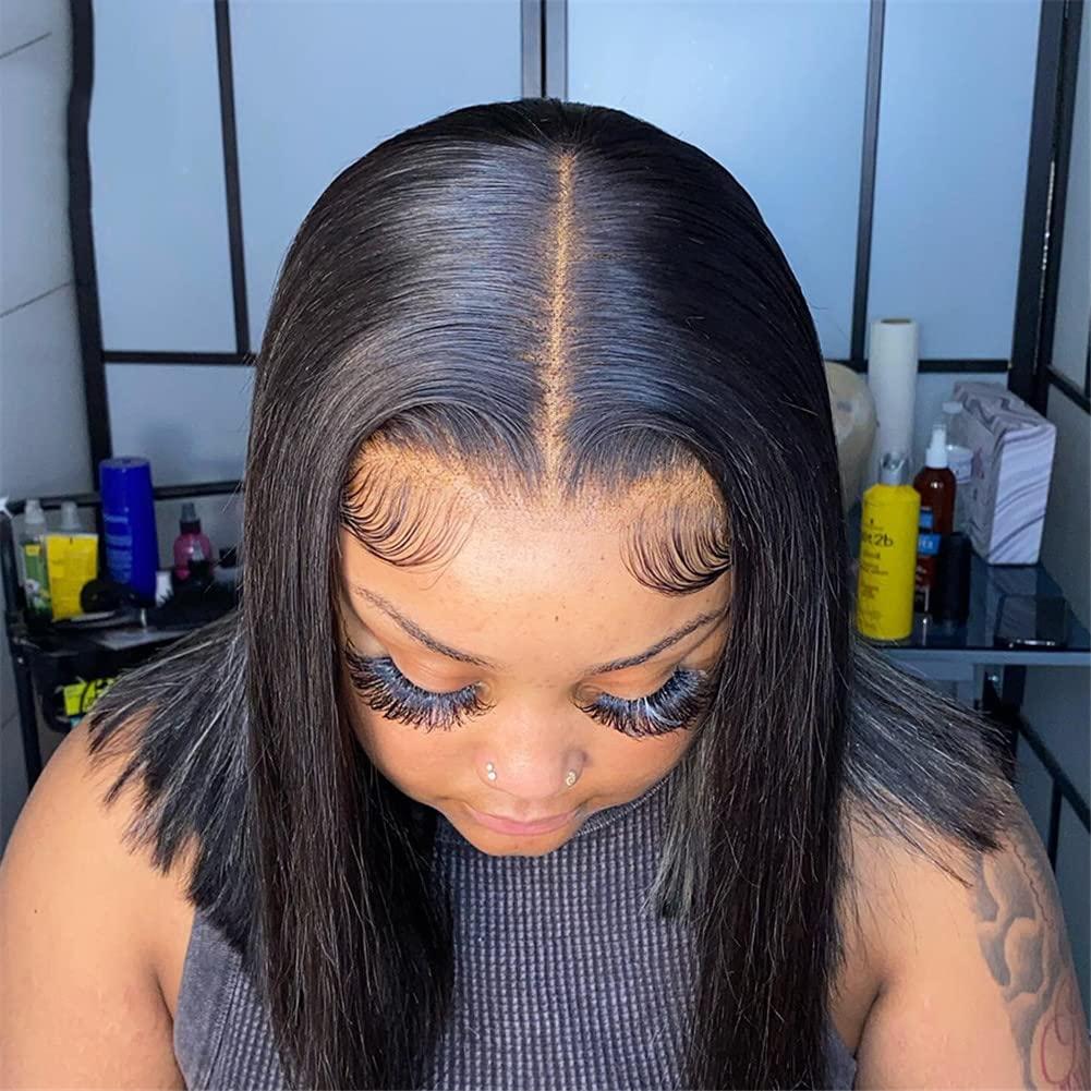 Youllyuu Youllyuu Women Straight Lace Front Wig Pre Plucked Bleached Knots Wigs Brazilian Remy Lace Front Human Hair Wigs 4x4 Lace Closure Wig 30in#Natural 130%