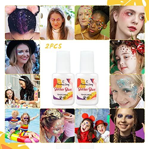 Eleanore\'s Diary Body Glue for Glitter Tattoos, Eleanore\'s Diary 10ml*2 Art Glitter Glue, Odourless & Non Toxic, Skin Glue for Chunky Glitter Makeup, Beach Parties, Carnival, Christmas, Cosplay, Halloween, Gemstones