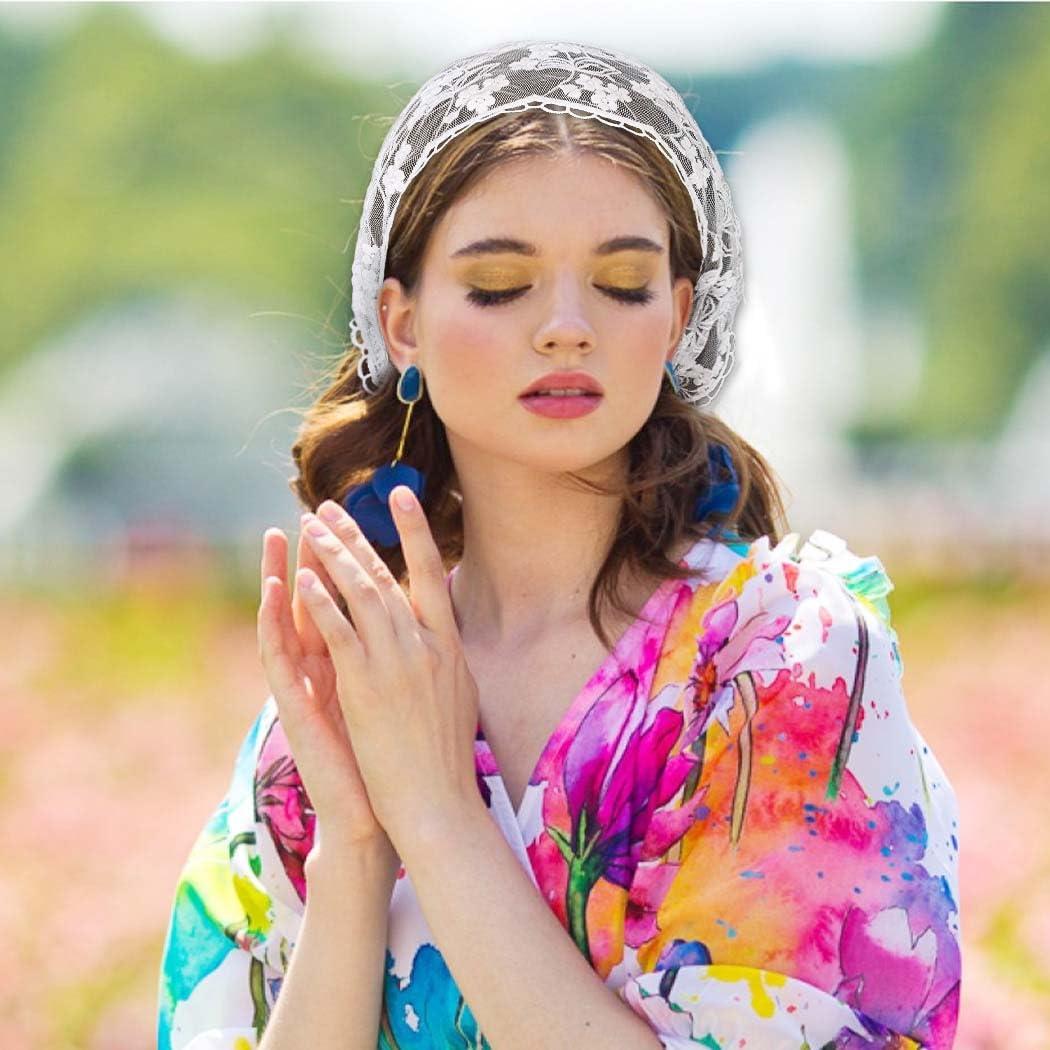 Woeoe Woeoe 3Pcs Lace Floral Hair Bandanas Triangle Mesh Flower Head Kerchief Print Tie-back Hair Scarf Headband for Women Girls