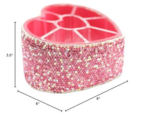 Bestbling Desktop Cosmetic Storage Box 8-hole Heart-Shaped Bling bling Rhinestone Cosmetic Tools storage Box Jewelry Storage Box (Pink)