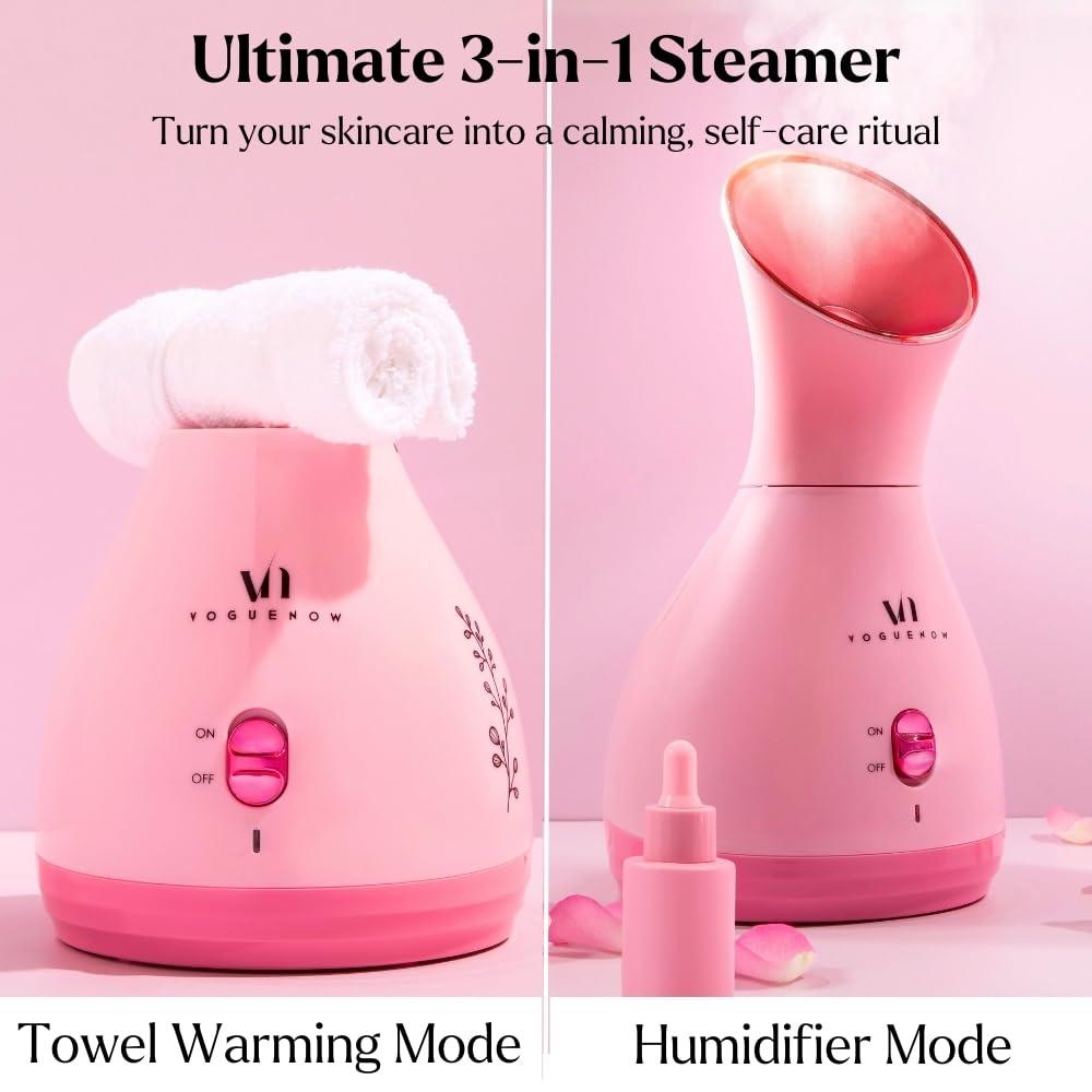 VogueNow Facial Steamer Spa Kit with Complimentary 17 Skin Care Tools | Face Steamer for Facial Deep Cleaning with Towel Warmer & Humidifier Mode| Self Care Gifts for Women, Spa Gifts, Birthday Gifts for Women