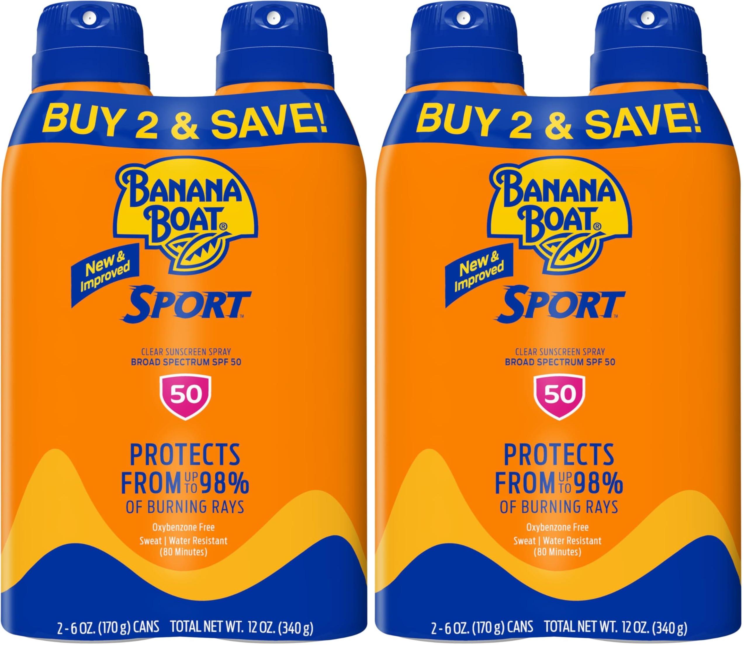 Banana Boat Banana Boat Sport Ultra SPF 50 Sunscreen Spray Twin Pack | Banana Boat Sunscreen Spray SPF 50, Spray On Sunscreen, Water Resistant Sunscreen, Oxybenzone Free Sunscreen Pack, 6oz each (Pack of 2)