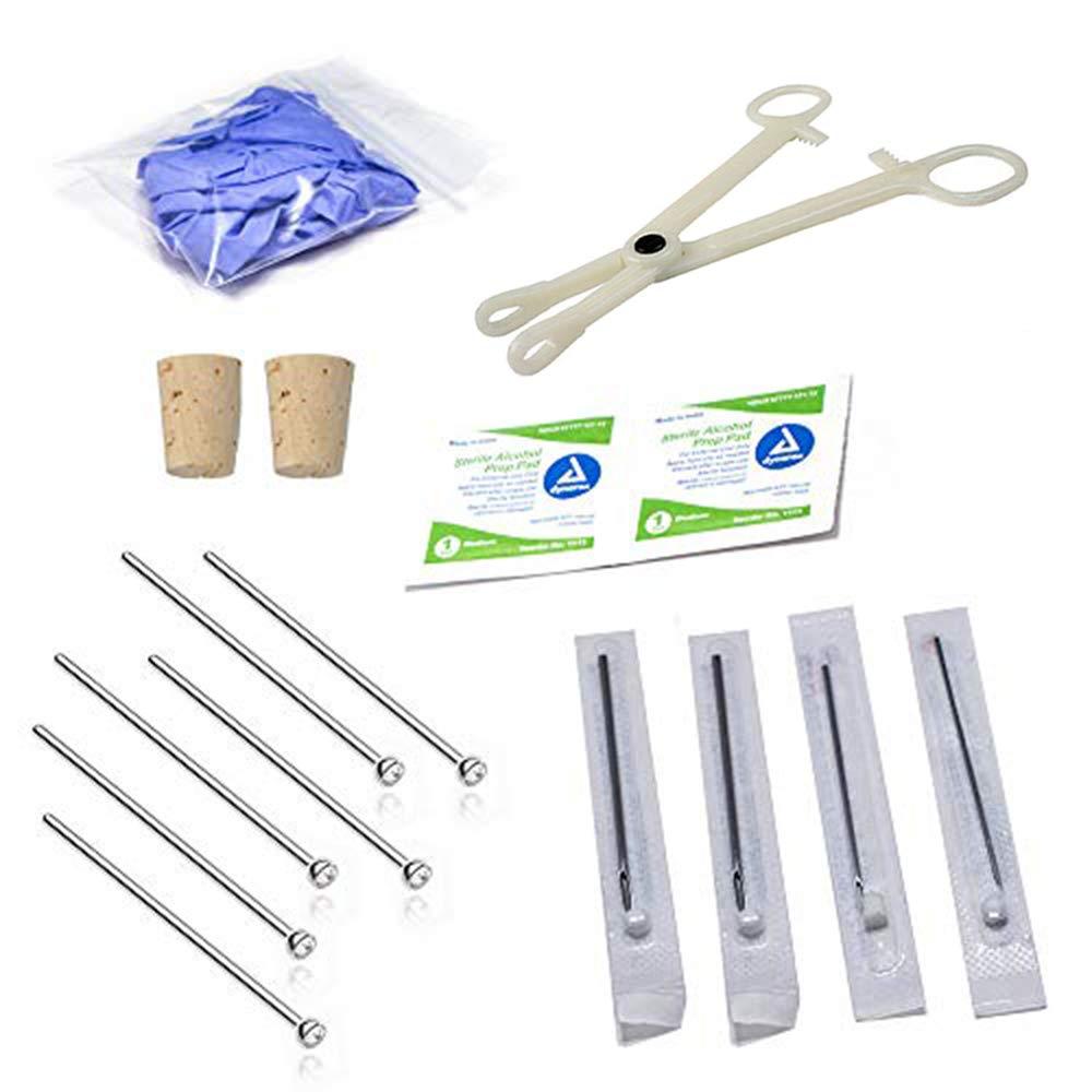 BodyJewelryOnline 16PCS Nose Piercing Kit All Piercings With Needles Fishtail Nose Rings Disposable Forceps Professional Body Piercing Kits