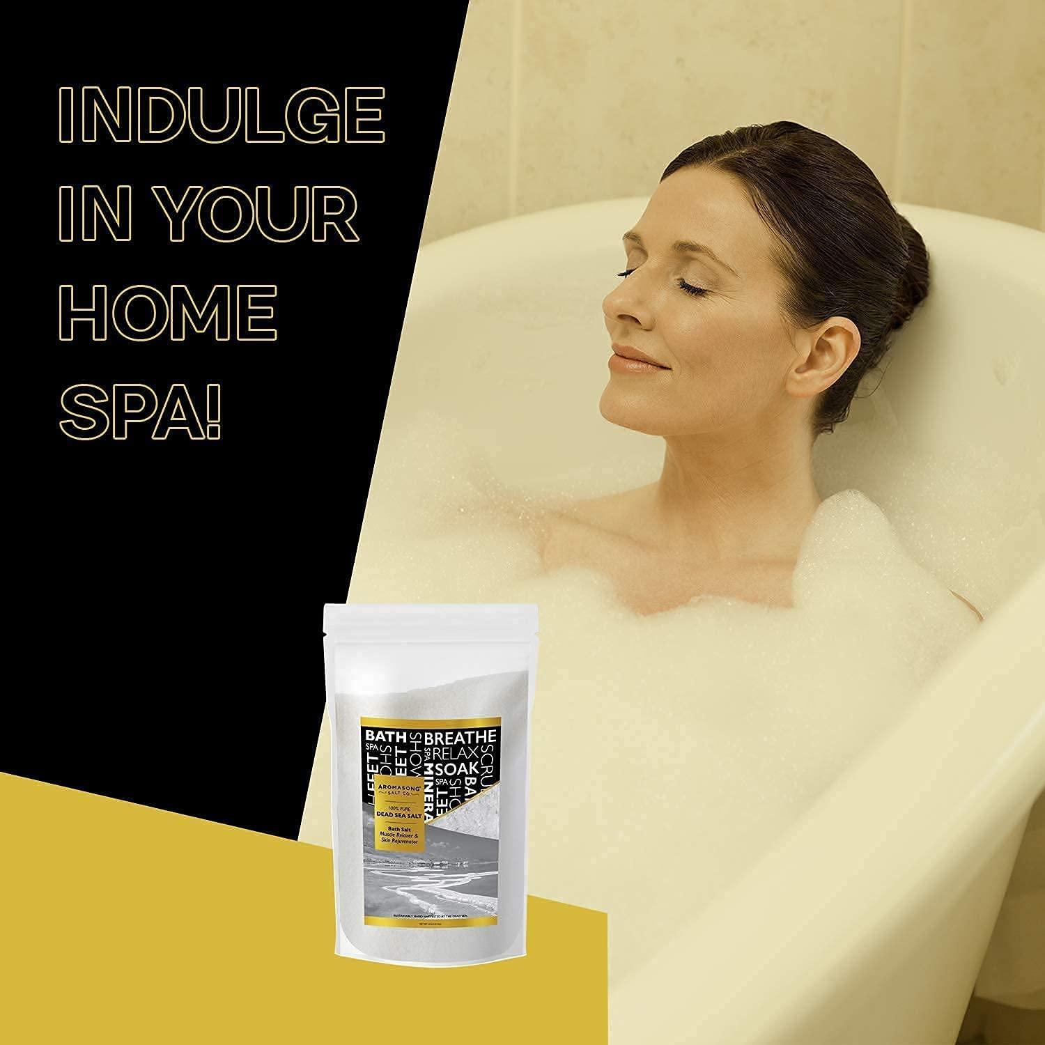 Aromasong Dead Sea Bath Salt 19 LB Fine Grain in Bulk Resealable Bag with 100% Pure Dead Sea Mud Mask - 5 Minute Mask for Face and Body Skincare