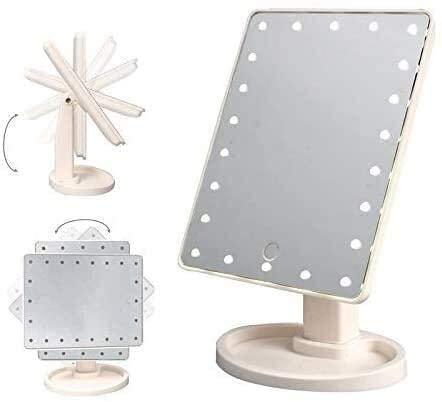 Suuim Suuim Handheld Mirrors Makeup Large Lighted, Makeup Vanity with 22 LED Lights, Press Screen Dimmable 360Rotation Tabletop