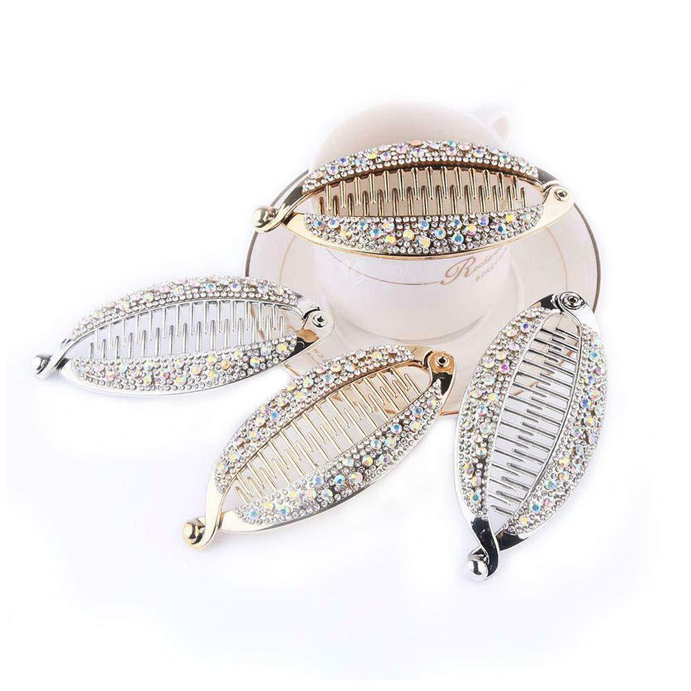 Acxico Acxico 2 pcs women's banana clip with diamond plating hairpin ponytail banana clip (1 gold and silver each)