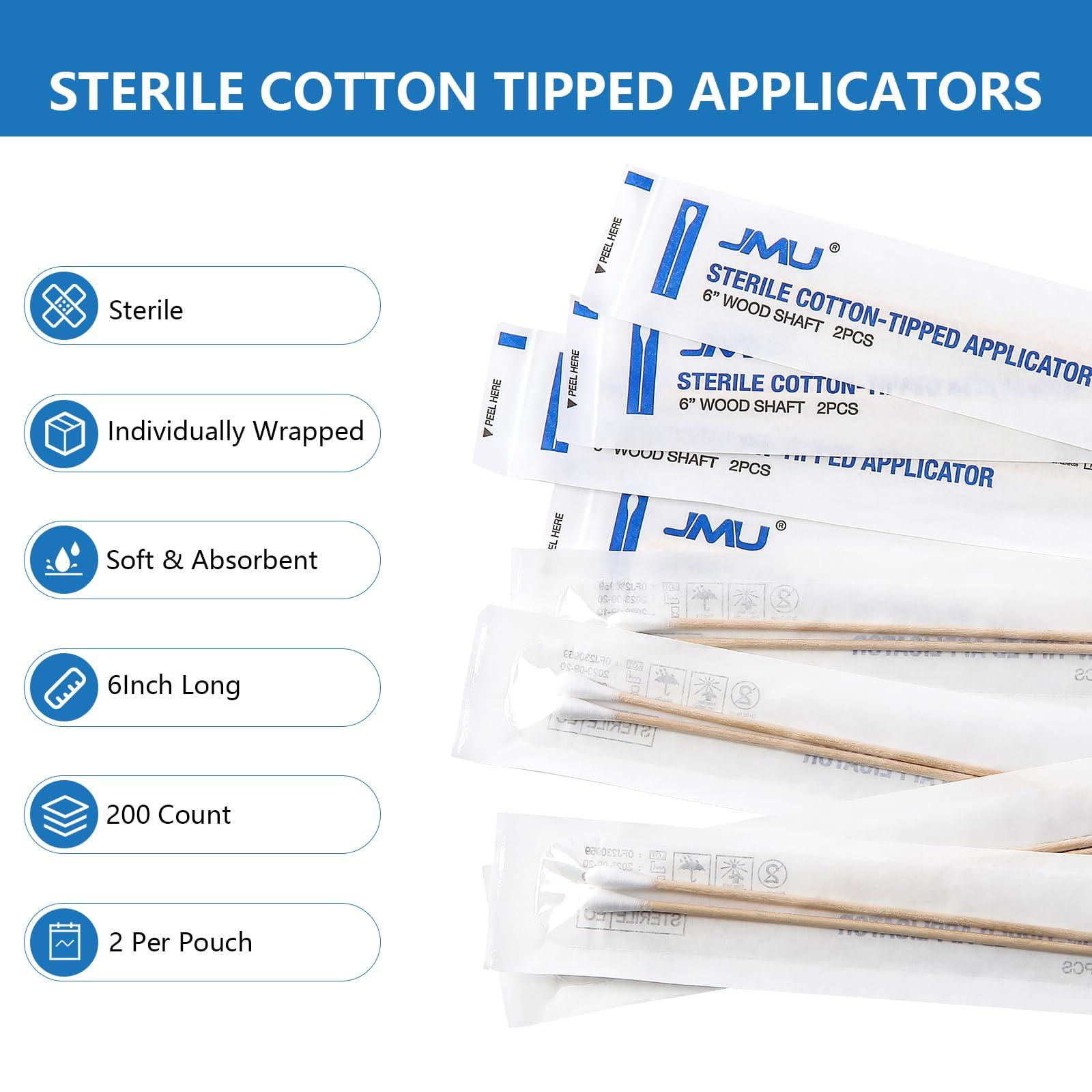 JMU JMU 6 Inch Sterile Cotton Tipped Applicators, 2000 Count Sterile Cotton Swabs, Wood Shaft Medical Swabs, 10 Box