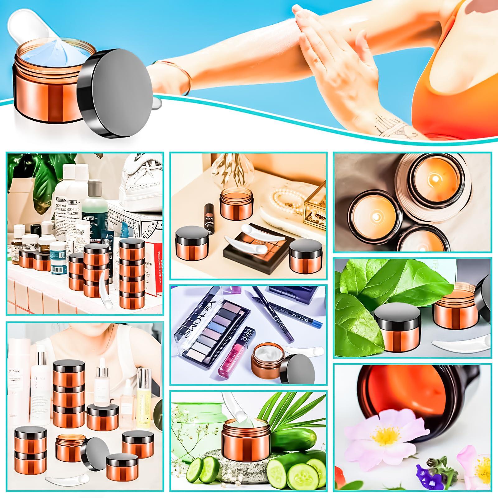 MotBach MotBach 20 Pack 1oz Amber Plastic Jars, 30ml Empty Small Round Cosmetic Jars Refillable Makeup Containers Leakproof Travel Cosmetic Containers with Black Lids for Sample Cream Lotion Powder Ointment