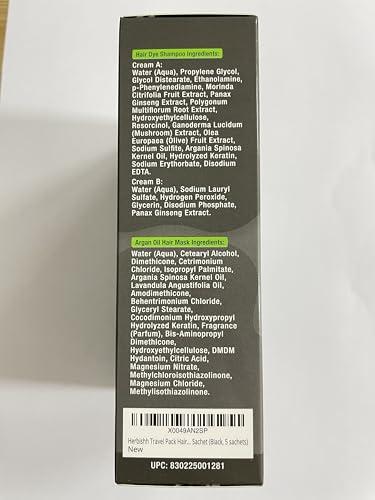 Herbishh Herbishh Travel Pack Hair Dye Color Shampoo in Sachet + 1pc Argan Hair Mask Sachet (Black, 5 sachets)