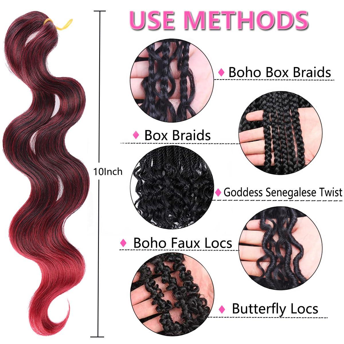 COOKOO COOKOO 10 Inch Body Wave Braiding Hair 9 Packs Ombre Pre-Feathered Premium Bouncy Braids Hair French Curl Wavy Crochet Braids Ocean Deap Twist Synthetic Hair Extensions(TBUG#)