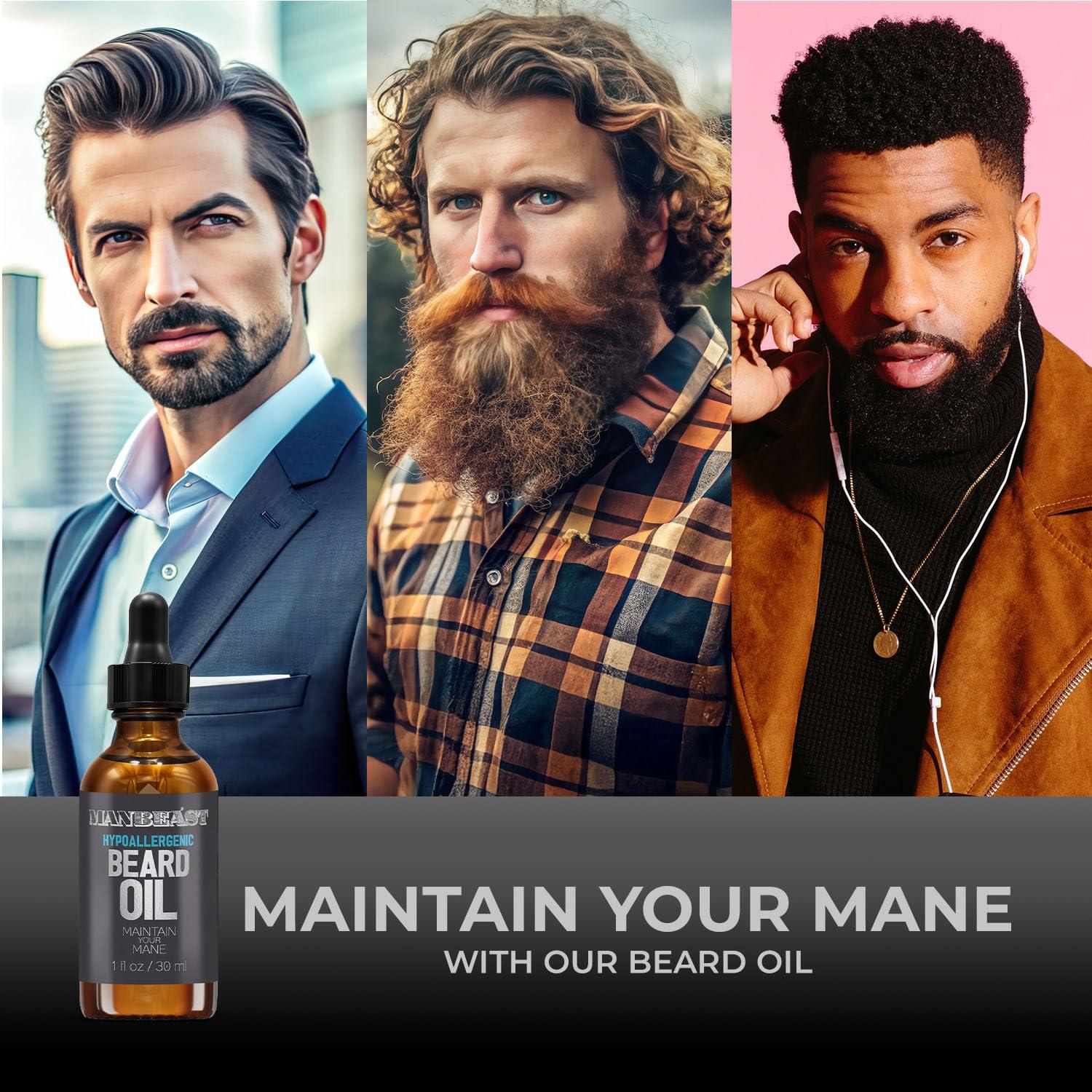 ManBeast ManBeast Beard Oil for Men - Beard Growth Oil, Hypoallergenic Beard Oil, Nut Free Beard Oil Mustache Growth Oil, Beard Oil and Conditioner for Men Made From Seed Based Oils - Lion\'s Den Beard Oil 30ml