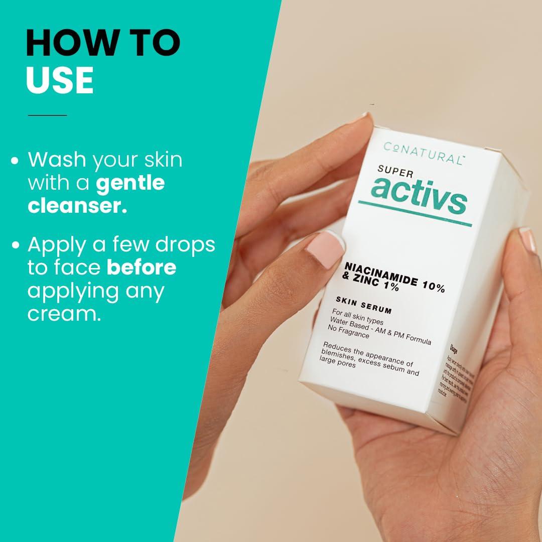 conatural Conatural Niacinamide Serum 30ml 10% + Zinc 1% - Anti-Aging Skin Serum & Pore Minimizer, Vitamin Serum for Skin, Glowing Complexion, Effective Solution for Open Pores & Large Pores Reduction