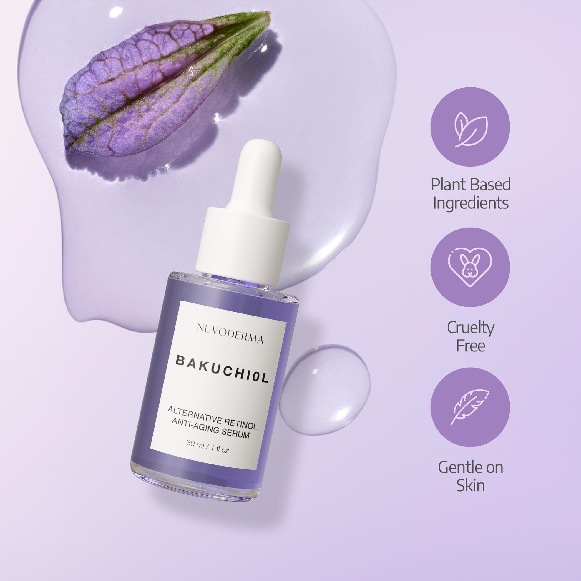 NUVODERMA Bakuchiol Face Serum Bakuchiol Retinol Alternative Organic Bakuchiol Serum with Collagen and Peptides Natural Anti-Aging Serum for Fine Lines, Wrinkles, Dark Circles