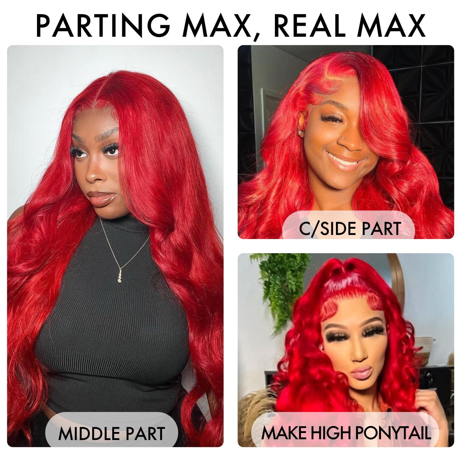 ELISHEVA Red Lace Front Wigs Human Hair Pre Plucked 28 Inch Red Wig Human Hair 200% Desity HD Body Wave Red Human Hair Lace Front Wigs 13x4 Red Lace Frontal Wig 16A Glueless Colored Red Human Hair Wig