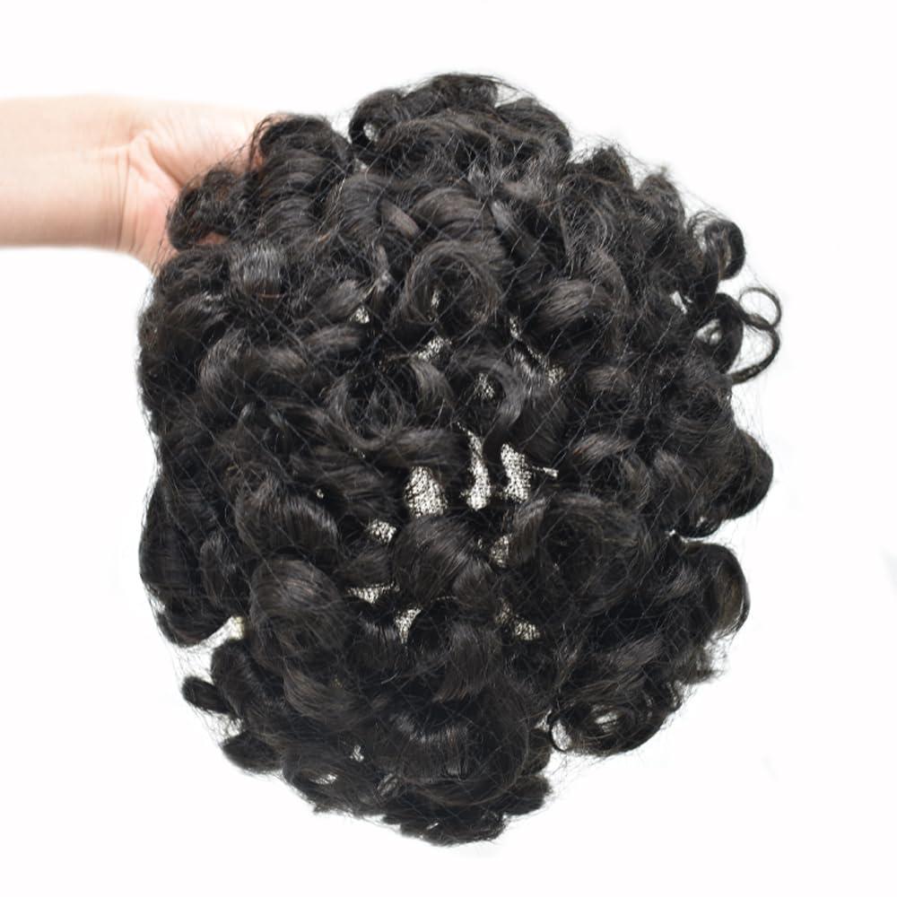 LYRICAL HAIR LYRICAL HAIR Curly Hair Piece Toupee for Black Men Hair System Replacement Monofilament Mens Wig Poly Skin Pu Hair Unit for Men (7\"X9\", 1B Off Black-25MM Curl)